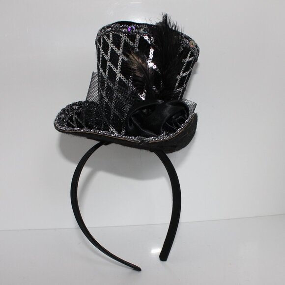 Black Mini Top Hat Headband Fascinator Feather Top Hat for Halloween Carnival... - Picture 1 of 6
